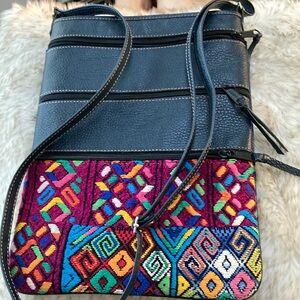 Guatemalan handmade leather embroidered double sided crossbody bag two looks !